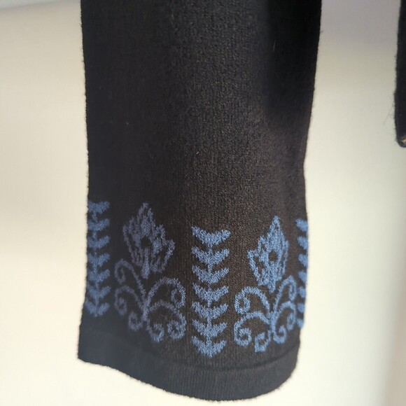 NWT Sonoma Petite Stretch Black Shirt Small Blue Stitching Pattern Fall Sweater - Picture 2 of 6